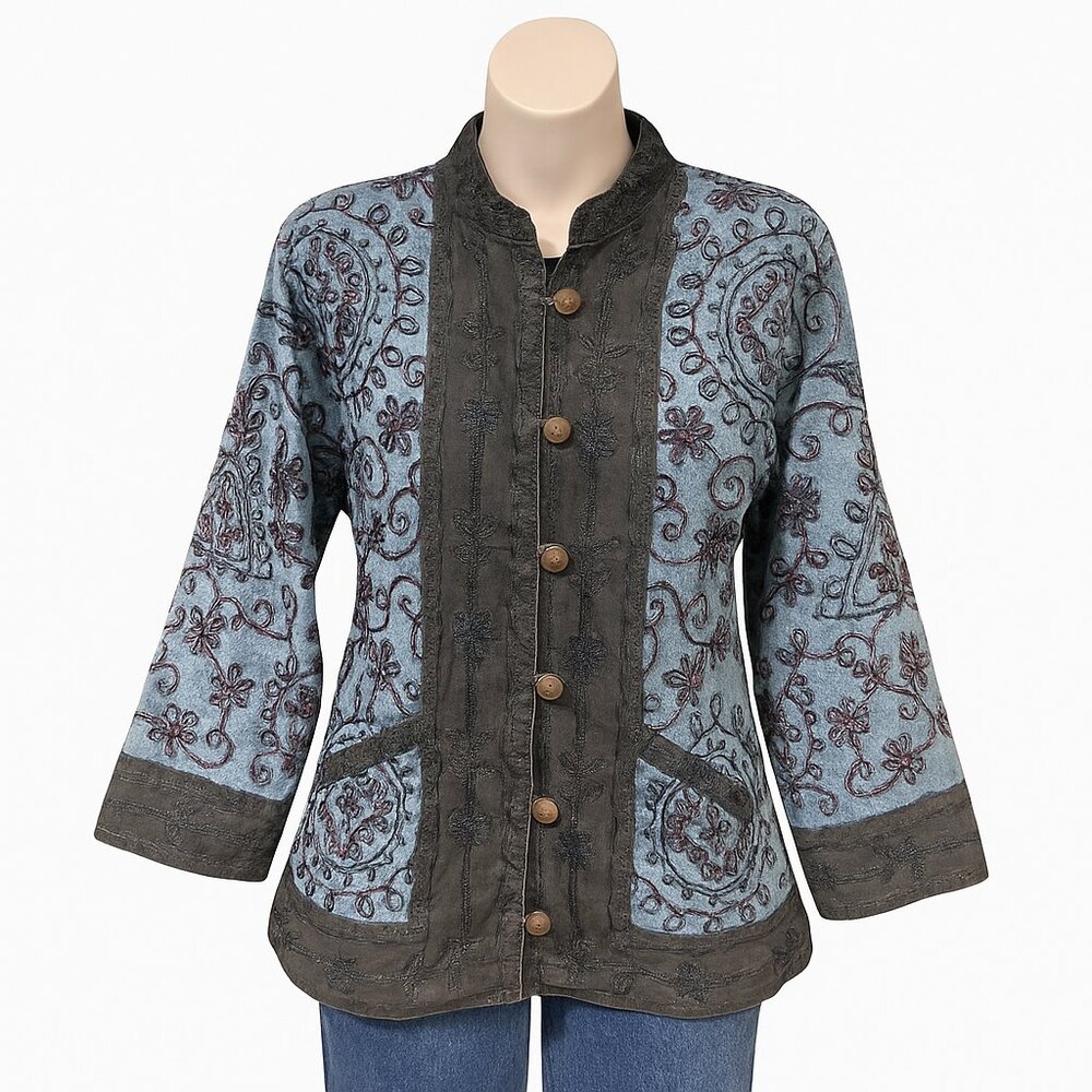 Galeno Cotton Boho Jacket Button Up Blue Size Large Eclectic 90s Y2k